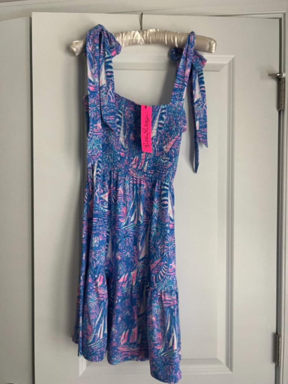 NWT Lilly Pulitzer Kailua Smocked Dress Boca Blue Its A Sailabration XS - Picture 7 of 7